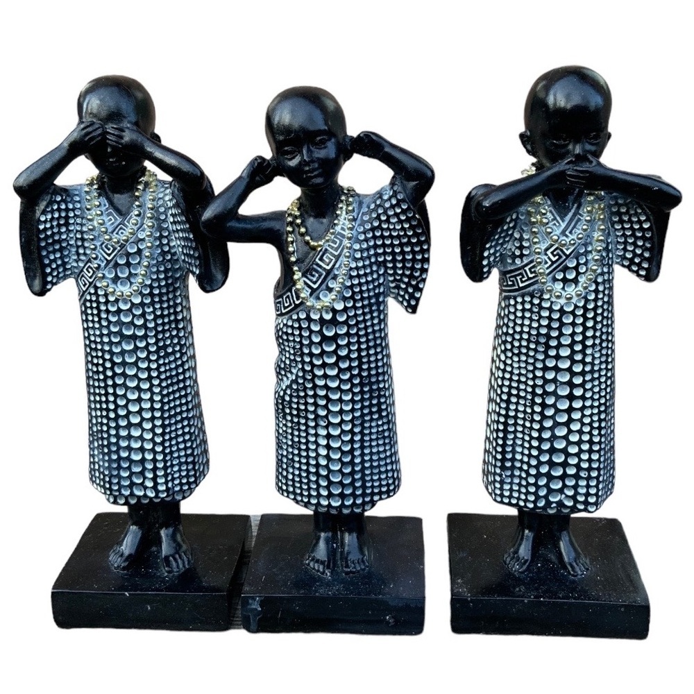 Wooden Symbolic Cultural Figurines Statues Black White Decorative 9”  X 3